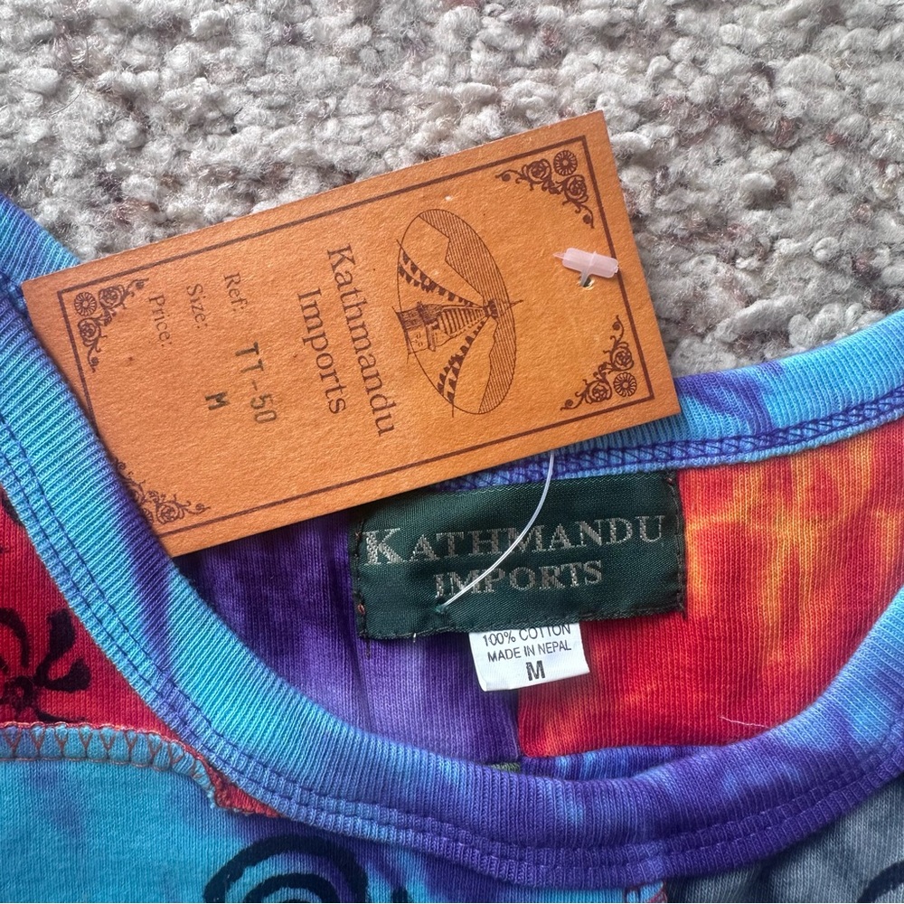 Kathmandu Patchwork Tie-Dye Handmade Painted Cotton Tank Top - Picture 3 of 8